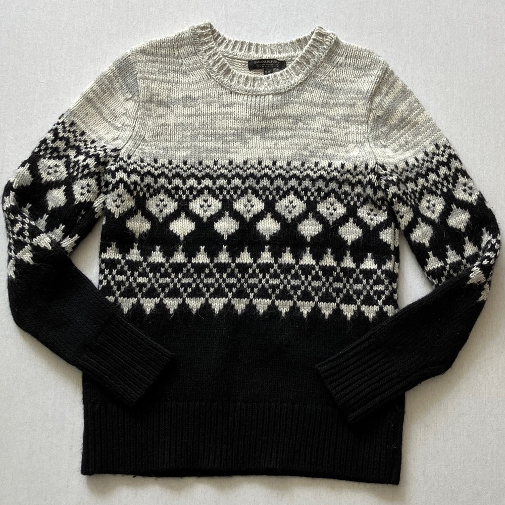 Banana Republic Black and grey Fair Isle Crewneck Sweater